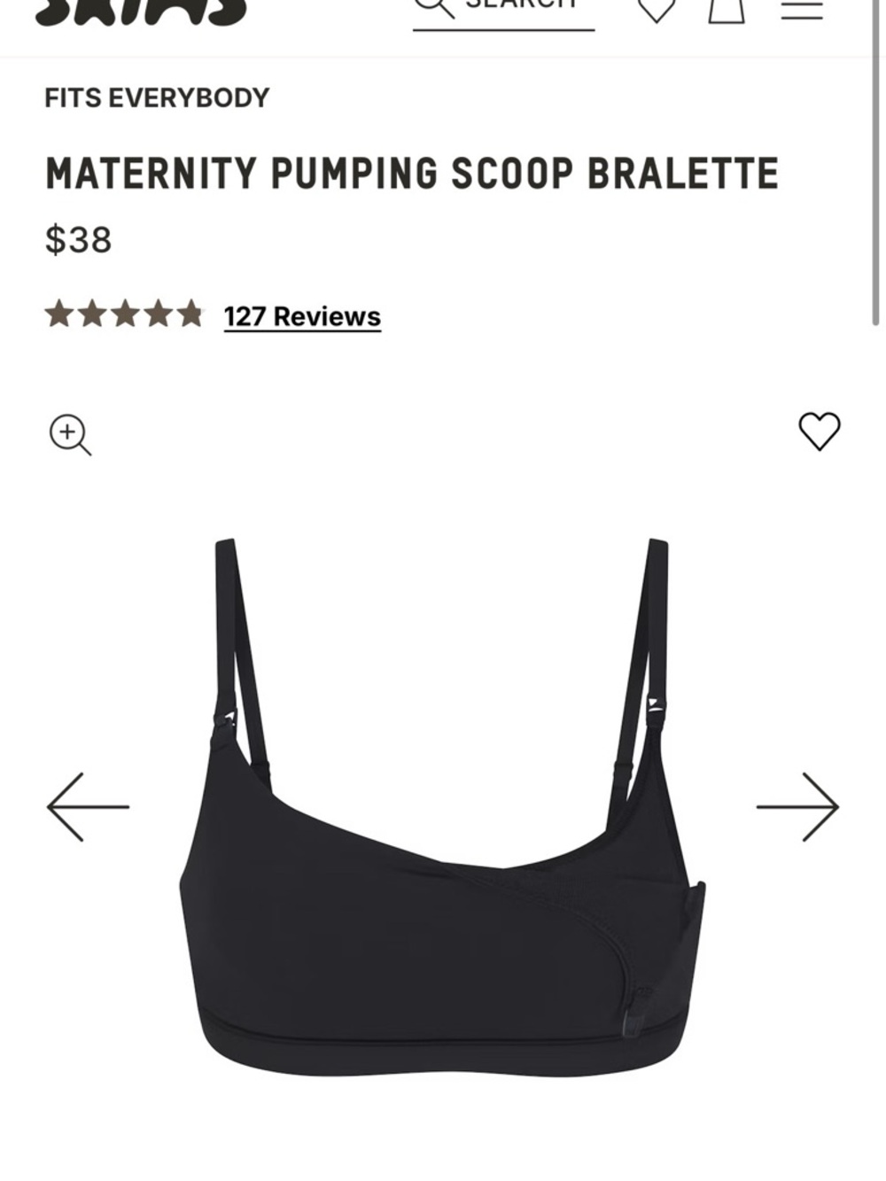 SKIMS Maternity Pumping Scoop Bralette - Black
